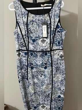 Sz 12⭐️NWT Teaberry Australia Sleeveless Blue Paisley Black Piping Lined Dress